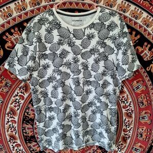 Express Men's Medium Slim Fit Pineapple Print Moisture Wicking White T-Shirt